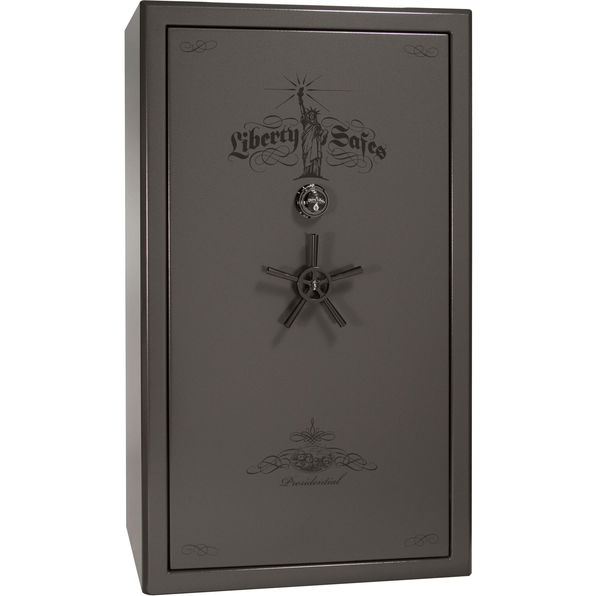 Presidential Series | Level 8 Security | 2.5 Hours Fire Protection | 50 | Dimensions: 72.5"(H) x 42.25"(W) x 32"(D) | Gray Marble | Black Chrome Hardware | Mechanical Lock