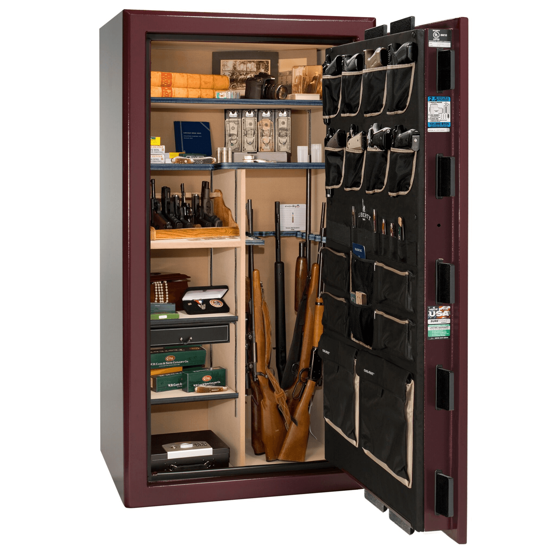 Presidential Series | Level 8 Security | 2.5 Hours Fire Protection | 40 | Dimensions: 66.5"(H) x 36.25"(W) x 32"(D) | Burgundy Marble | Gold Hardware | Mechanical Lock